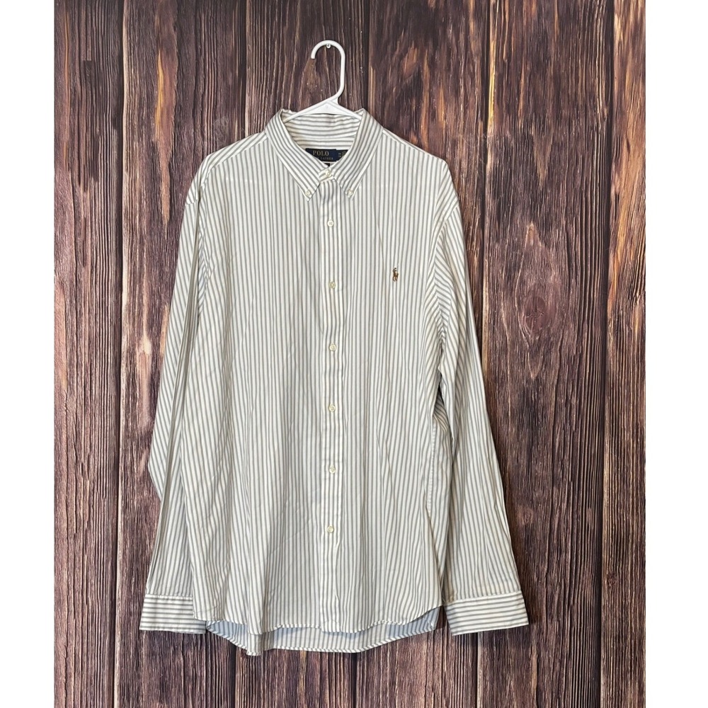 Polo Ralph Lauren Button Down Shirt Mens XXL TTG Gray Striped Classic Fit